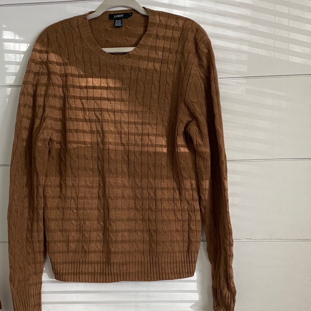 J. Crew Men's Tan Cable Knit Crewneck Sweater